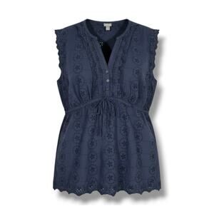 Converse One Star Navy Blue Eyelet Sleeveless Tunic Top with Tie Waist –  Large